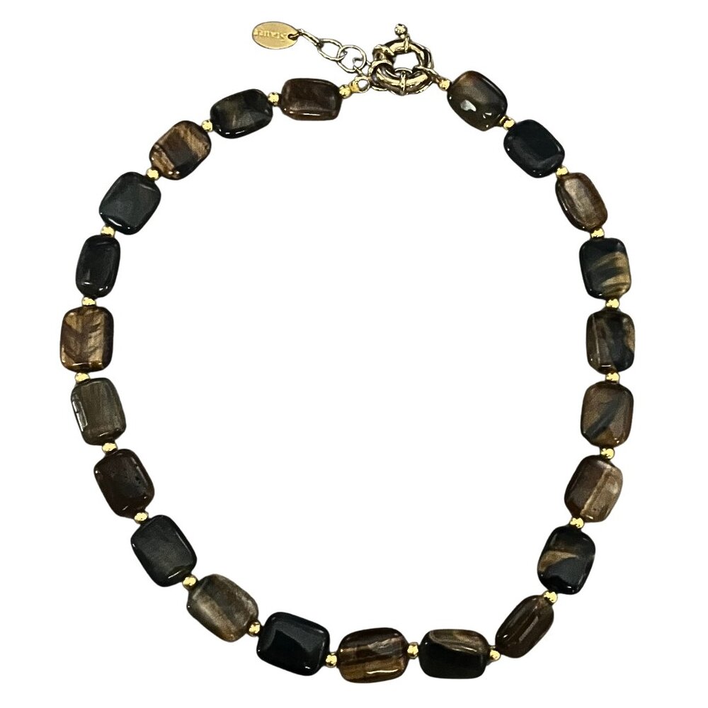 Polished Tiger’s Eye Jasper Signed Stauer Collar Statement Necklace Boho 17-19”